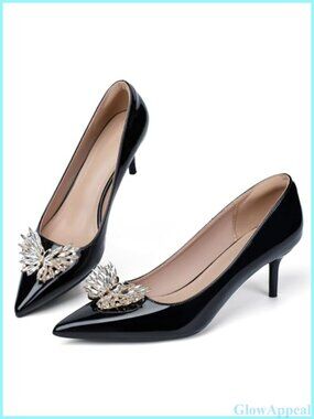 Kitten High Heels 2 Inch Faux Leather Pointed Toe Sequin Pumps Wedding Party